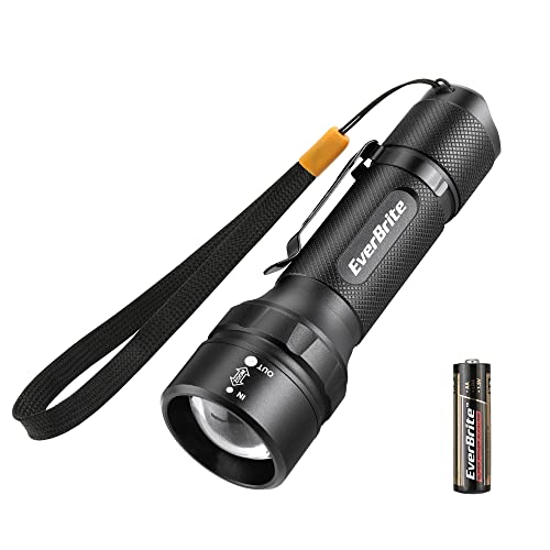 EverBrite Taschenlampe LED Mini batteriebetrieben Flashlight mit 3-Modi Zoombar, IPX4 Wasserdicht Aluminium, kleine Handlampe für Camping, Outdoor, Notfall (inkl.1xAA-Batterie) von EverBrite