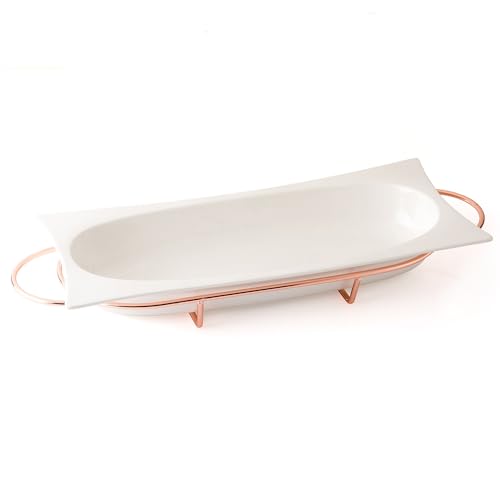 EVVIVA COMPANY SRL Lunchbox aus Porzellan mit Ständer aus Stahl, Farbe Roségold. Maße des Tellers 40 x 16 cm. Rechteckige Form. Praktisch und elegant, ideal für Ihren Tisch. von Evviva