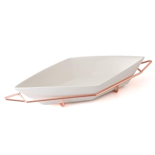 EVVIVA COMPANY SRL Lunchbox aus Porzellan mit Ständer aus Stahl, Farbe Roségold. Maße des Tellers 40 x 18 cm. Form Rombo. Praktisch und elegant, ideal für Ihren Tisch. von Evviva