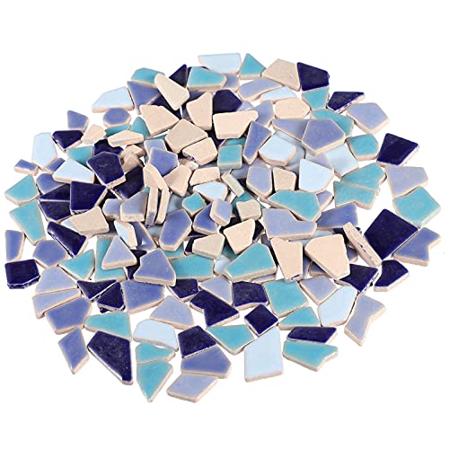 EXCEART 200G Mosaik Steine Keramik Mosaiksteine Zum Basteln Bruchmosaik Mosaikfliesen Naturstein Fliesen Bruchstücke Schmucksteine Erwachsene Bastelset für DIY Scrapbooking Rahmen Blau von EXCEART