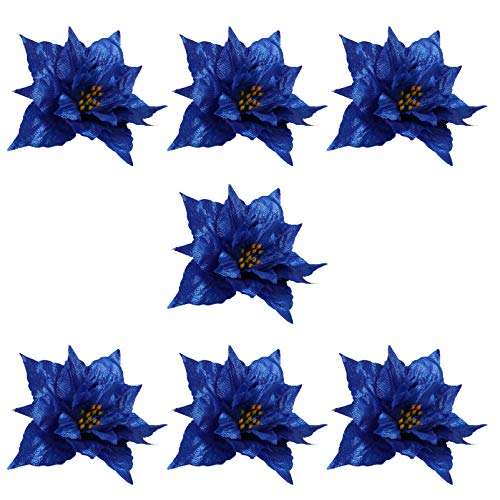 7Pcs Weihnachtsglitter Weihnachtsstern Blumen Künstliche Weihnachtsblumen für Weihnachten Neujahr Hochzeitsfeier Blumendekorationen Blau von EXCEART