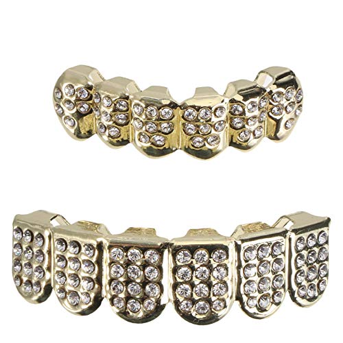 EXCEART Hip Hop Teeth Grills Fake Punk Hip Hop Zähne Mund Oben Unten Diamond Strass Zähne Grillz Halloween Musikfestival Party Hip Hop Rapper Kostüm Zubehör Dekoration Ornament Golden von EXCEART