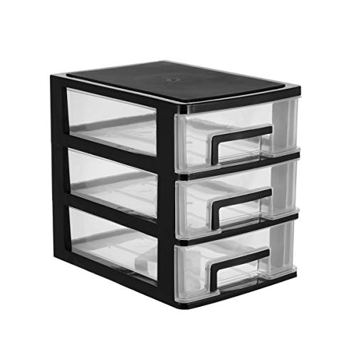 Schublade Typ Closet DREI- Schicht Kunststoff Schrank Multifunktions Transparent Lagerung Rack Veranstalter Möbel (Schwarz) von EXCEART