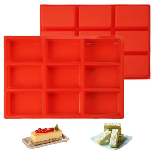 2 Stück 9 Hohlräume Rechteckige Mini Kuchenform Silikon Mini Kastenform, Leicht zu Reinigen Antihaft-Kleine Kastenform Mini Kuchenformen für Brot, Brownies, Schokolade, Seife, Harz (31,5 X 21 X 3 cm) von EXIN DEHCEN