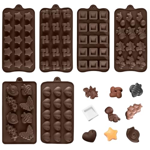 6 Stück Silikonform Schokolade, 3D Silikonform Pralinen BPA Frei Hitzebeständig Lebensmittelqualität Antihaft Silikon Schokoladenformen für Schokolade, Bonbons, Gelees Und Eiswürfel (21 X 10,5 cm) von EXIN DEHCEN