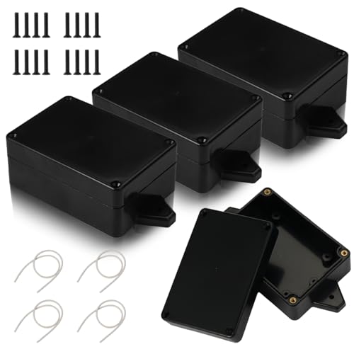 EXIN DEHCEN 4 Stück abzweigdose schwarz, IP65 anschlussdose wasserdicht, ABS kunststoffgehäuse elektronik gehäuse, verteilerdose schwarz mit festem Ohr für elektrisches Zubehör (83 x 58 x 33mm) von EXIN DEHCEN