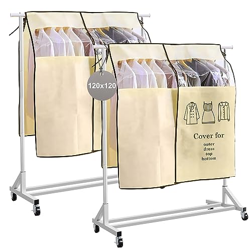 EXLECO 2er Abdeckung für Kleiderständer 120 * 120cm Anti-Staub Abdeckung Staubschutz vor Feuchtigkeit Garderobenständer Kleidung Schutzhülle Kleiderschutzhülle Staubdicht Kleidersack Beige von EXLECO