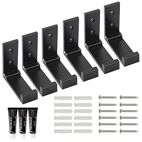 EXLECO 6Pcs Faltbare Wandhaken, Aluminium Wandhalterungshaken, Wand Kleiderhaken klappbar, Handtuchhalter für Badezimmer Küchen Büro, mit Schrauben Dübel Kleber Hilfsaufkleber (Schwarz) von EXLECO