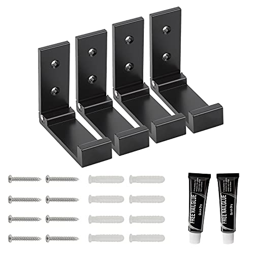 EXLECO Faltbare Wandhaken 4pcs, Aluminium Wandhalterungshaken ohne Bohren, Wand Kleiderhaken klappbar Headset Kopfhörerhalter Wandmontage Handtuchhaken (Schwarz) von EXLECO