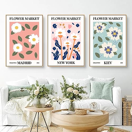 EXQUILEG 3er Stilvolles Blumen Bilder Set Flower Market Poster Kunstdrucke Moderne Wandbilder Vintage Wanddeko Ohne Rahmen Premium Für Wohnzimmer Schlafzimmer Esszimmer (50 * 70cm) von EXQUILEG