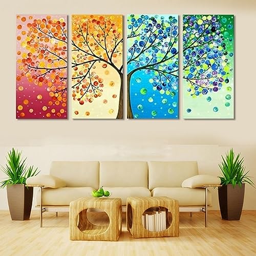 EXQUILEG 4er Vier Jahreszeiten Baum Poster Set, Moderne Vier Jahreszeiten Baum Landschaft Wanddekoration Minimalistische Stil Leinwand Wandkunst Bilder Ohne Rahmen (40 * 60cm) von EXQUILEG