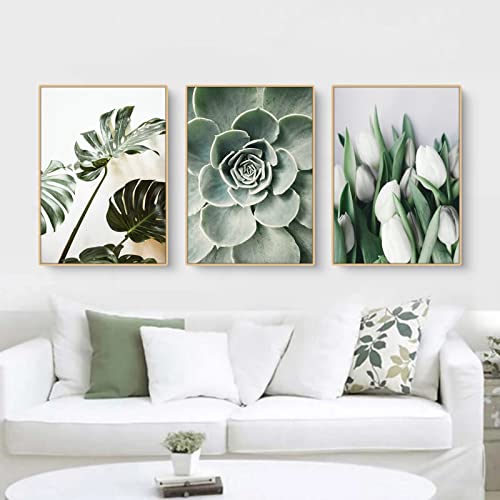 EXQUILEG Wandbilder Grüne Blätter Pflanze, Moderne Premium Poster Set für Wohn-Schlafzimmer Wandeko, Ohne Rahmen-3er Set Premium Poster (Poster Set GrüN A,21x30cm) von EXQUILEG