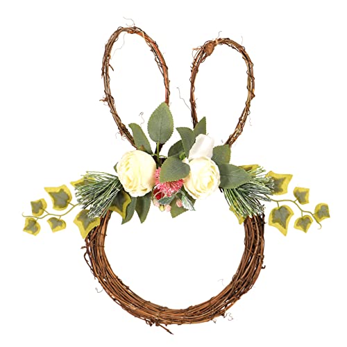 Türkranz Hase mit Schleife und Blume, Osterhase Kranz für Haustür Wand Dekoration,Osterdeko (Grün) von EXQUILEG