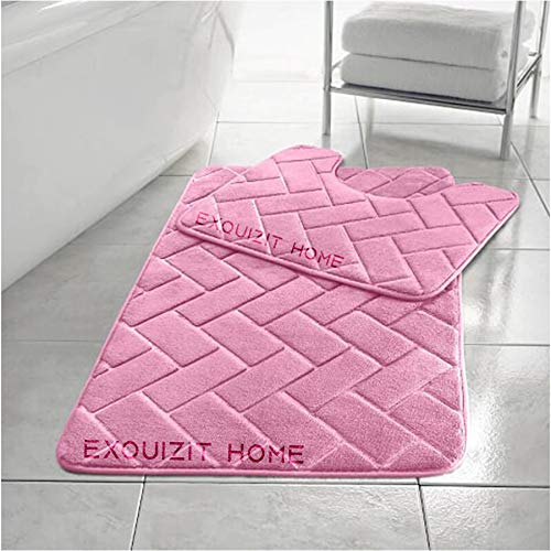 EXQUIZIT HOME Block Badvorleger-Set, Memory-Schaum, WC-Vorleger, 2-teilig, weich, saugfähig, rutschfest, Blush Pink, Badematte (50 cm x 80 cm) und WC-Vorleger (50 cm x 40 cm) von EXQUIZIT HOME