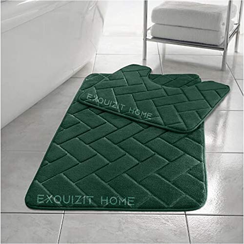 EXQUIZIT HOME Block Badvorleger-Set, Memory-Schaum, WC-Vorleger, 2-teilig, weich, saugfähig, rutschfest, grün, Badematte (50 cm x 80 cm) und WC-Vorleger (50 cm x 40 cm) von EXQUIZIT HOME