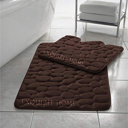 EXQUIZIT HOME Pebble Badematten-Set, Memory-Schaum, WC-Set, Badezimmerteppich, 2-teilig, weich, saugfähig, rutschfest, Schokoladen-Badematte (50 cm x 80 cm) und WC-Vorleger (50 cm x 40 cm) von EXQUIZIT HOME