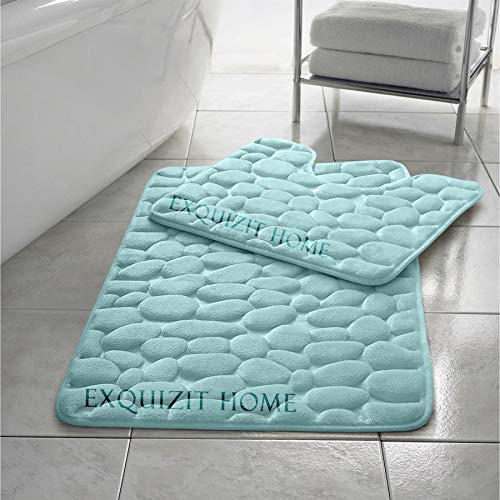 EXQUIZIT HOME Pebble Badematten-Set, Memory-Schaum, WC-Set, Badezimmerteppich, 2-teilig, weich, saugfähig, rutschfest, Aqua-Badematte (50 cm x 80 cm) und WC-Vorleger (50 cm x 40 cm) von EXQUIZIT HOME