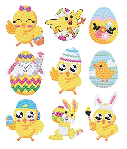 EXQULEG 36pcs Diamond Painting Ostern, 5D Diamant Painting Kits, DIY Diamant Malerei Bilder Ostereier Hase Kaninchen und Küken, als Ostern Geschenk für Kinder Jungen und Mädchen (G-9pcs) von EXQULEG