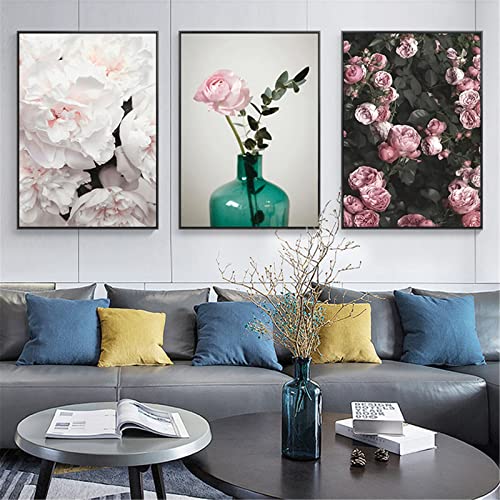 EXQULEG 3er Set Design-Poster,Natur Rosa Frühling Blumen Ohne Bilderrahmen Print Bilder Wandbild Wandkunst Deko für Wohnzimmer Schlafzimmer (GHI,50x70cm) von EXQULEG