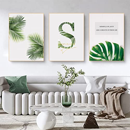 EXQULEG 3er Set Premium Poster Set, Grüne Blätter Bilder Ohne Rahmen, Moderne Pflanze Leinwand Wandbilder für Schlafzimmer und Wohnzimmer Wanddeko (50x70cm) von EXQULEG