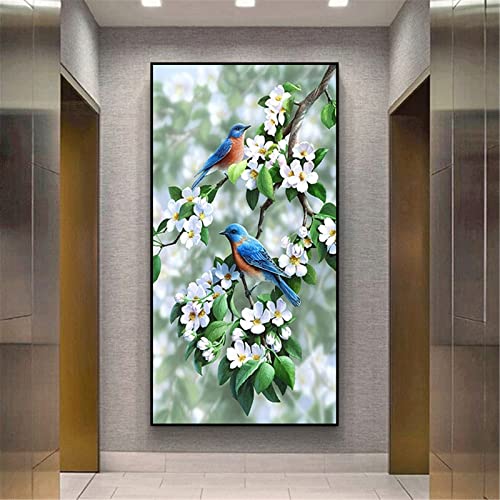 EXQULEG Full Groß Diamond Painting, DIY Blumen Vogel Diamant Painting Bilder, 5D Diamant Malerei Kits für Wohnzimmer Schlafzimmer Büro Wand Dekoration (50x100cm) von EXQULEG