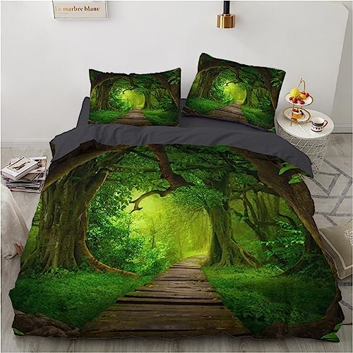 EXSANLIEAY Bettwäsche 135x200 Landschaft Bettbezug Weich Mikrofaser Wald Bettwäsche-Sets mit Reißverschluss und 2 Kissenbezüge 80x80 für Jungen und Mädchen von EXSANLIEAY