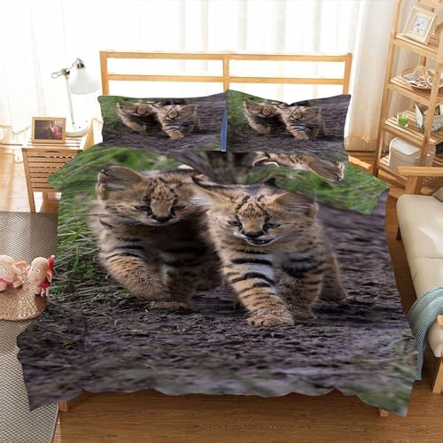 EXSANLIEAY Seltene Tiere Bettwäsche 135x200 Serval Katze Bettbezug 3 Teilig Set mit 2 Kissenbezug 80x80 cm, Weich Mikrofaser Bettwäsche-Sets mit ReißVerschluss von EXSANLIEAY