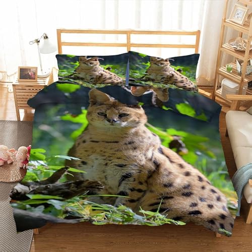 EXSANLIEAY Serval Katze Bettwäsche 135x200 Katzenaristokrat Bettbezug 3 Teilig Set mit 2 Kissenbezug 80x80 cm, Weich Mikrofaser Bettwäsche-Sets mit ReißVerschluss von EXSANLIEAY