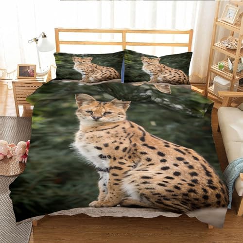 EXSANLIEAY Serval Katze Bettwäsche 135x200 Wilde Tiere Bettbezug 3 Teilig Set mit 2 Kissenbezug 80x80 cm, Weich Mikrofaser Bettwäsche-Sets mit ReißVerschluss von EXSANLIEAY