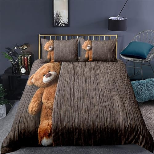 EXSANLIEAY TeddybäR Bettwäsche-Sets 220x240 Kind Bettbezüge Weich Mikrofaser Bettzeug mit Reissverschluss Bettbezug übergröße und 2 Kissenbezuegen 80x80 cm von EXSANLIEAY