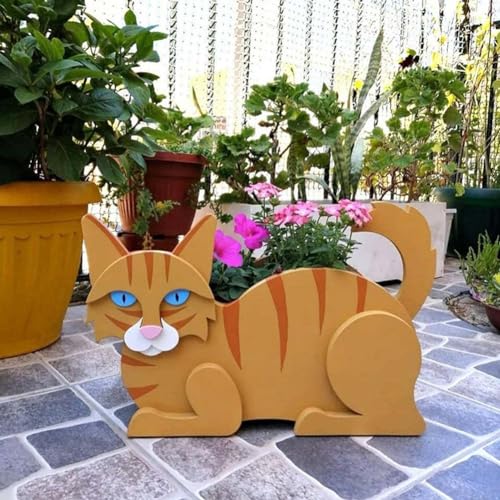 EXTRWORY Blumentöpfe für den Garten, Katze, niedliche Katzentöpfe, siamesische Katze, Blumentöpfe für drinnen und draußen, Garten, Hof, Terrasse, Dekoration (orangefarbene Katze) von EXTRWORY