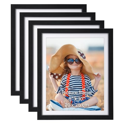 EXYGLO 4er Bilderrahmen 20x25 CM mit Passepartouts, Schwarze Fotorahmen Set für 25x20 CM Fotos oder Bilder, Wand- oder Tischaufsteller von EXYGLO