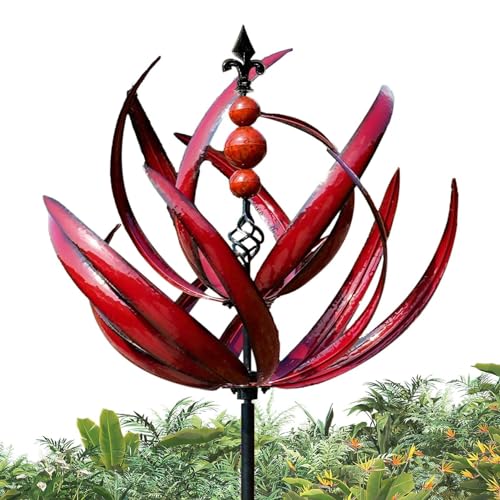 Metall Windrad für Garten, 3D Lotus Windspiel Windmühle Wetterfest Und Standfest Garten Wind Spinner Metall Windräder Mit Besten Kugellagern, Für Garten Als Dekoration, Höhe 90 cm von Eastuy