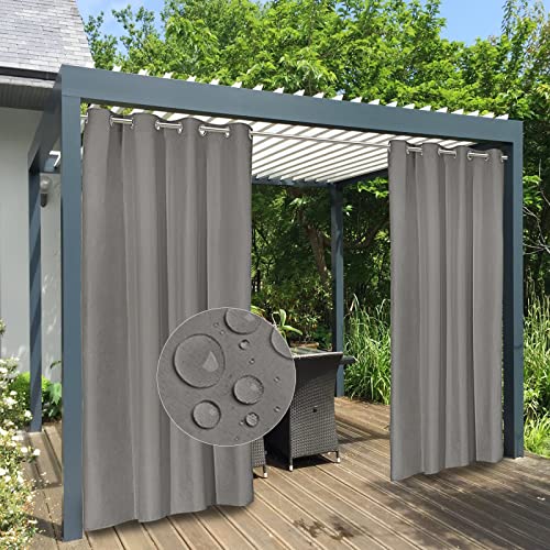 Easy-Going 100 % wasserdichte Outdoor-Vorhänge, winddicht, wetterfest, Veranda-Vorhänge, Premium-Dicke Sichtschutz-Ösen für Terrasse, Pavillon und Pergola, 2 Paneele, 137,2 x 274,3 cm, Grau von Easy-Going