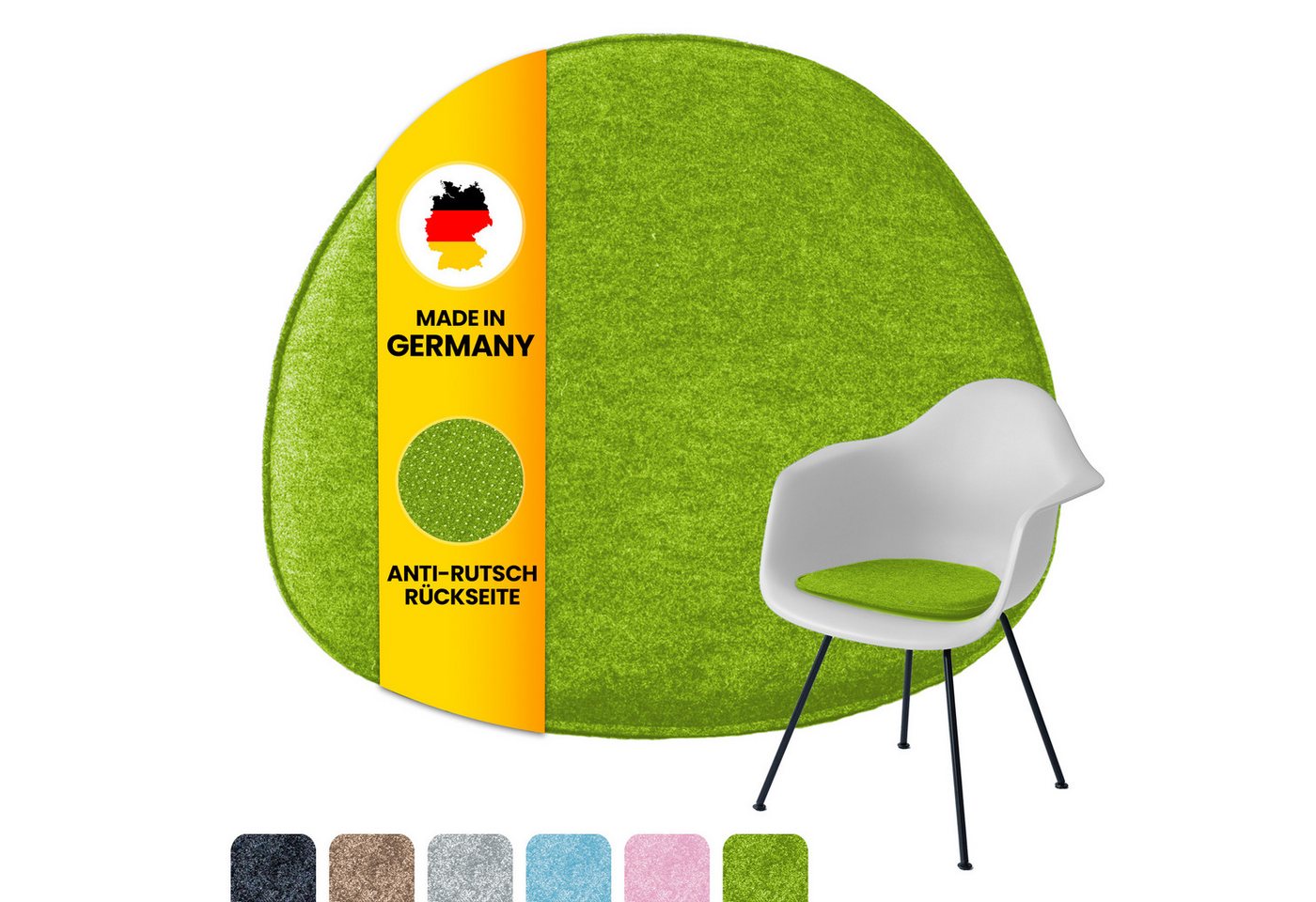 Easy and Green Sitzkissen Sitzkissen Filz Oval 40x36cm - Made in Germany waschbar und rutschfest von Easy and Green