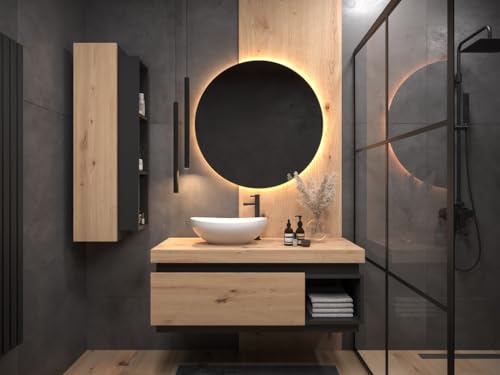 Easy4You Matt Schwarz/Eiche Unterschrank Kaya 100 cm mit Schublade und Ablage + Hängeschrank 30x100 cm Badschrank Badezimmerschrank Seitenschrank Easy4You Matt Schwarz/Eiche Unterschrank Kaya 100 cm mit Schublade und Ablage + Hängeschrank 30x100 cm Badschrank Badezimmerschrank Seitenschrank von Easy4You