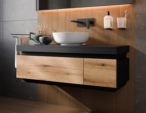 Easy4You Unterschrank SEYA 110 cm Matt Schwarz/Eiche Badezimmerschrank mit 2 Schubladen Waschbeckenunterschrank Easy4You Unterschrank SEYA 110 cm Matt Schwarz/Eiche Badezimmerschrank mit 2 Schubladen Waschbeckenunterschrank von Easy4You