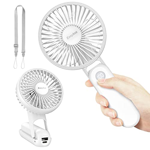 EasyAcc Handventilator Tragbarer Mini Ventilator 5 Geschwindigkeiten 18 Stunde Digitalanzeige, USB Ventilator Klein Akku Aufladbar Faltbal Hand Ventilatoren Für Reisen Büro Zuhause Draußen Weiß von EasyAcc