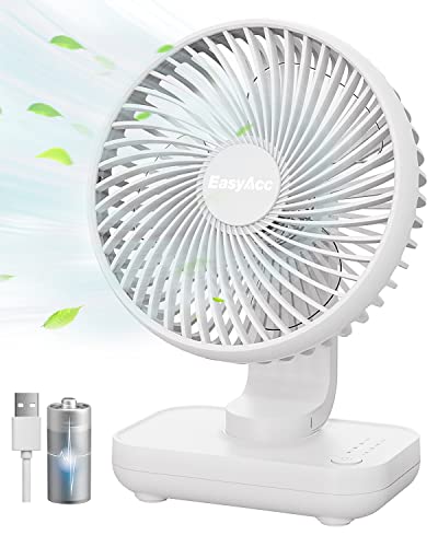 EasyAcc Tischventilator Batterie USB Ventilator 4000 Akku Klein Tragbarer 4 Geschwindigkeiten Ventilatoren Leise Mini Aufladbarem Basis Lüfter für Zuhause Büro Bibliothek Campen von EasyAcc