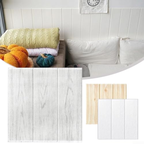 20 Stück 3D-Ziegelsteine, 350 x 350 mm, selbstklebende Wandfliesen, Heimdekoration, geeignet für Küche, Bad, Wohnzimmer (weiße Eiche) von EasyByMall