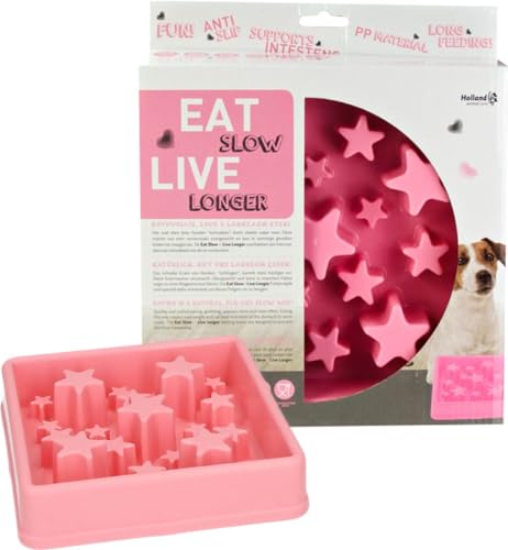 Eat Slow Live Longer Star Feeder - Anti-Kau-Futternapf - Anti-Schling - Hundenapf - Slowfeeder für Hunde - rutschfest - Rosa - 29,5 x 29,5 cm - L - Geeignet für kleine bis mittelgroße Hunde von Eat Slow Live Longer