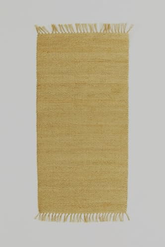 EcoKunst Jute Teppich Handgefertigt Handgewebt 100% Naturfaser Boho Umweltfreundlich Natur Farbe für Wohnzimmer Schlafzimmer Flurteppich (70 x 140 cm) von EcoKunst