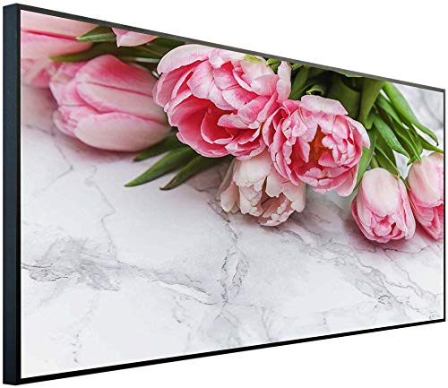 Ecowelle Infrarotheizung mit Bild | 750 Watt | 60x120 cm | Infrarot Heizung| | Made in Germany| a 20 Strauß frischer rosa Tulpen von Ecowelle