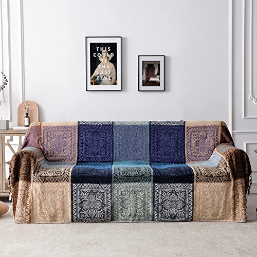 Edcooy Boho-Stuhlbezug, bunte Chenille-Quasten, Hippie-Überwurf, Decke für Couch, Bett, Sofa, Liegestuhl, Loveseat, Decke für böhmische Wohnzimmer-Dekoration, Violett (220 x 260 cm), L: 550 x 60 cm, von Edcooy