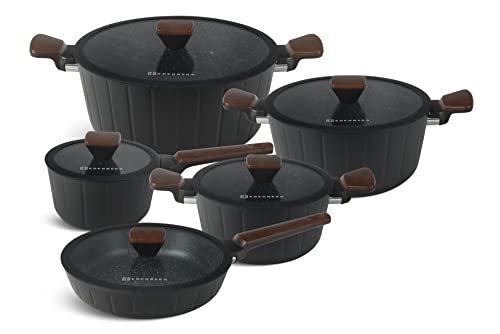 Edenberg Topf-Set Topfset schwarze Töpfe Kasserolle Pfanne Keramik Holzimitation,10-tlg., Zeitloses Topfsets Kochtöpfe Set mit Deckel, für Gas, Elektro, Halogen, Keramik und Induktionsherde Edenberg Topf-Set Topfset schwarze Töpfe Kasserolle Pfanne Keramik Holzimitation,10-tlg., Zeitloses Topfsets Kochtöpfe Set mit Deckel, für Gas, Elektro, Halogen, Keramik und Induktionsherde von Edenberg