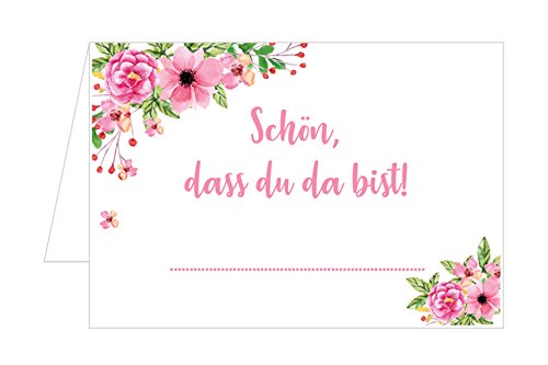 Set 50 Premium Tischkarten Platzkarten Namenskarten Hochzeit - Geburtstag - Taufe - Kommunion - Konfirmation - Feier - Schön, dass du da bist von Edition Seidel