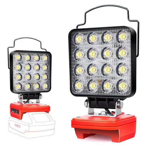 Akku Lampe Für Milwaukee M18 18V,48W Kabellose Led Arbeitsleuchte Akku, Hell Led Strahler Akku, Tragbares Flutlichter Baustellen Lampe,Akku Scheinwerfer mit Typ C und USB-Aufladung (kein Akku) von Edtran