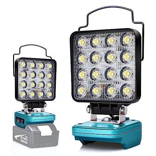 Edtran Akku Lampe Für Makita 18v, 48W Kabellose Led Arbeitsleuchte Akku, Hell Led Strahler Tragbares Flutlichter Baustellen Lampe,Akku Scheinwerfer mit Typ C und USB-Aufladung (NMTZFDTS4IN) von Edtran