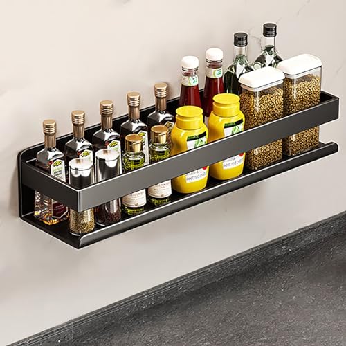 Edumov Gewürzregal Wand Metall, Gewürzregal Hängend, Gewürzregal - Ohne Bohren, Küchenablage Gewürz Regal, Gewürzregal Wand Spice Rack Organizer für Schranktür Bad 40 x 10 x 8 cm, Schwarz von Edumov