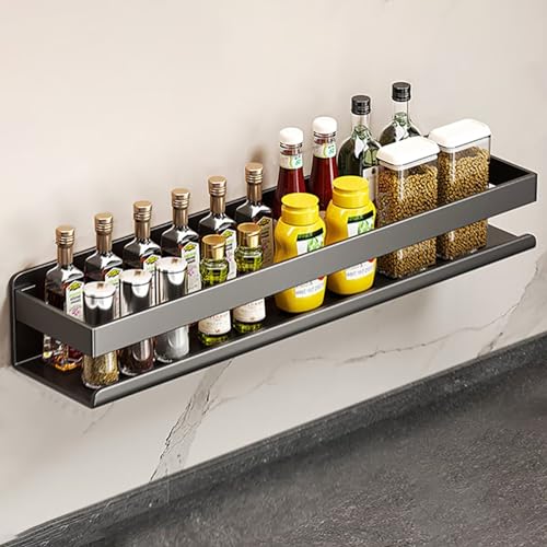 Edumov Gewürzregal Wand Metall, Gewürzregal Hängend, Gewürzregal - Ohne Bohren, Küchenablage Gewürz Regal, Gewürzregal Wand Spice Rack Organizer für Schranktür Bad 50 x 10 x 8 cm, Schwarz von Edumov